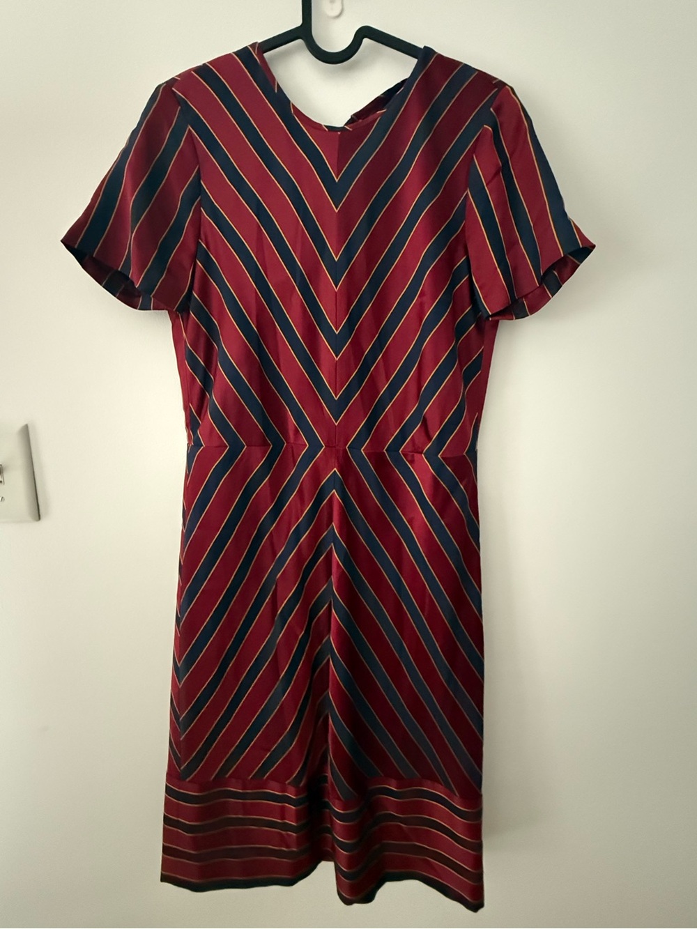 NWT J Crew Collection Silk Striped Navy Burgundy Open Back Dress